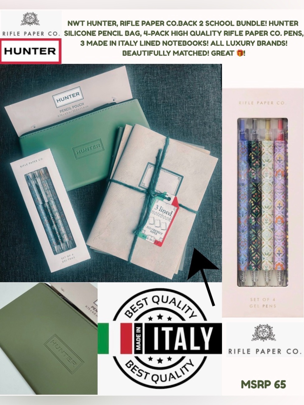 NWT HUNTER, PAPER RIFLE CO BACK TO SCHOOL BUNDLE! HIGH QUALITY ITEMS! MADE IN 🇮🇹